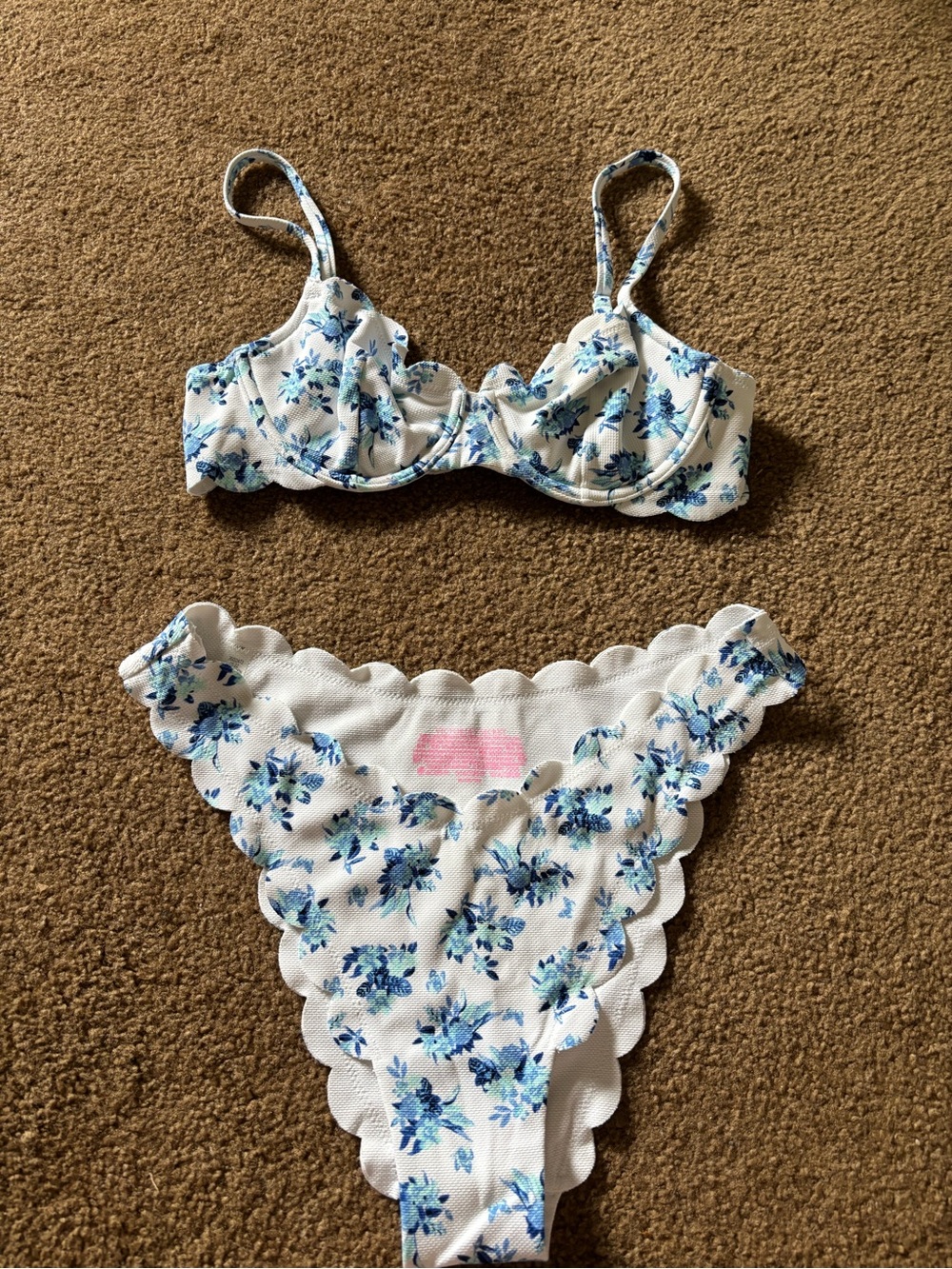 Victoria's Secret White Bikini Set with Blue Floral Print Women M 34b